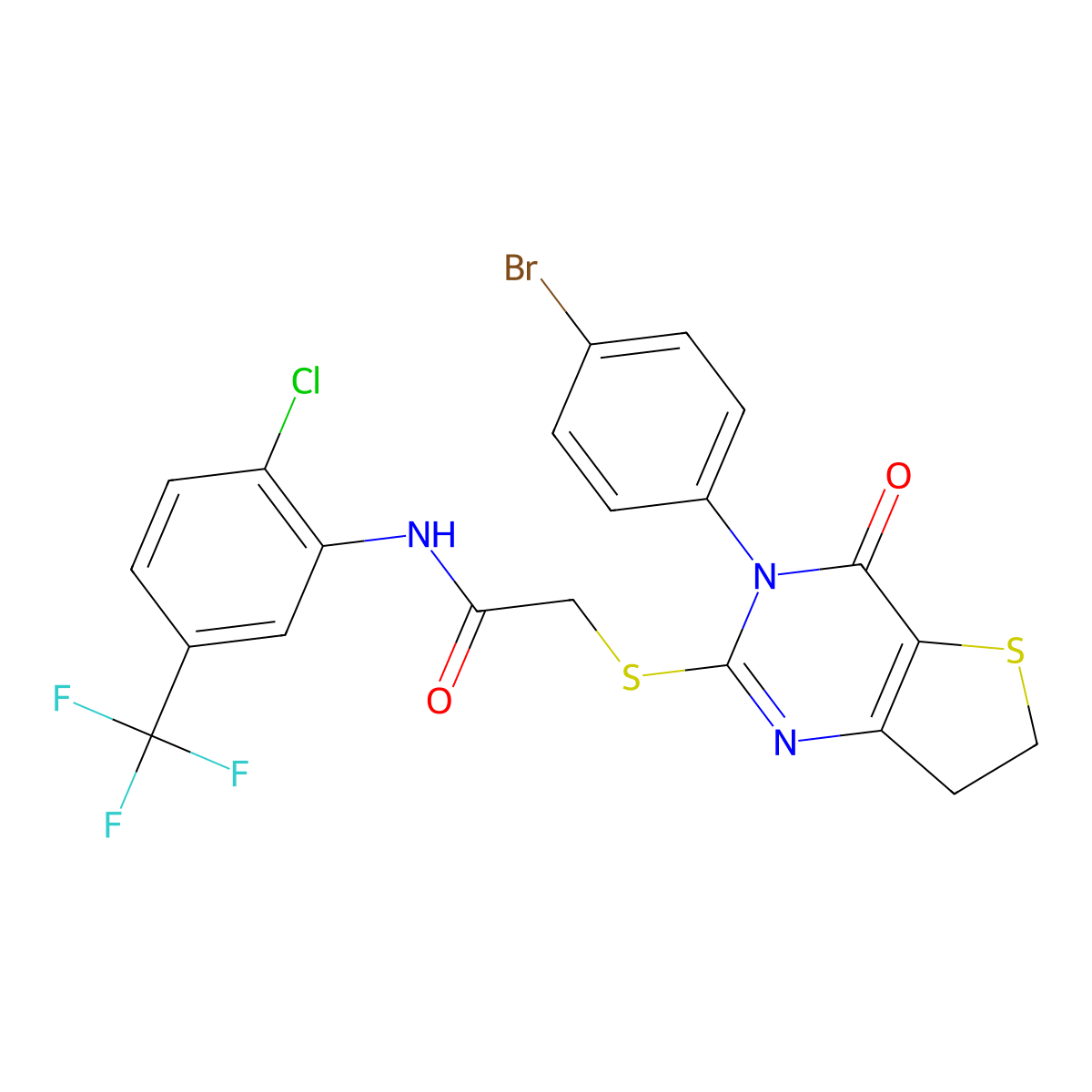 2-((3-(4-bromophenyl)-4-oxo-3,4,6,7-tetrahydrothieno[3,2-d]pyrimidin-2-yl)thio)-N-(2-chloro-5-(trifluoromethyl)phenyl)acetamide molecular structure, CAS 850915-94-5