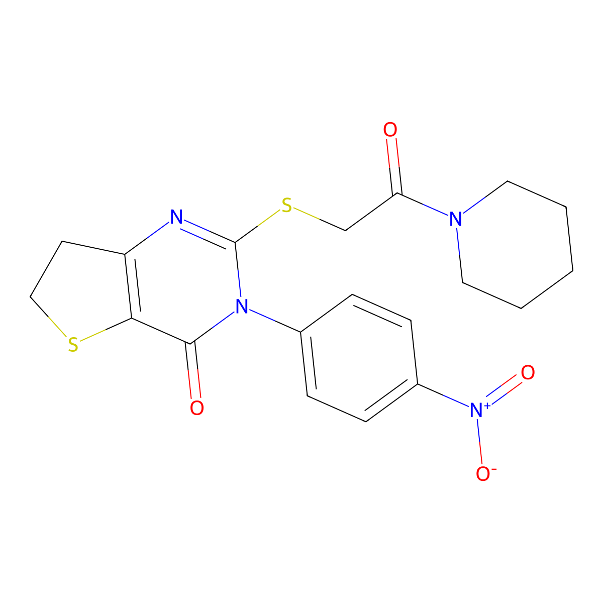 3-(4-nitrophenyl)-2-((2-oxo-2-(piperidin-1-yl)ethyl)thio)-6,7-dihydrothieno[3,2-d]pyrimidin-4(3H)-one molecular structure, CAS 850915-95-6