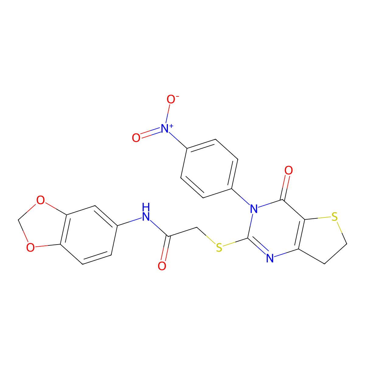 N-(1,3-benzodioxol-5-yl)-2-[[3-(4-nitrophenyl)-4-oxo-6,7-dihydrothieno[3,2-d]pyrimidin-2-yl]sulfanyl]acetamide molecular structure, CAS 850915-96-7