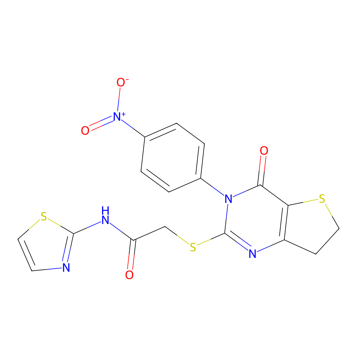 2-[[3-(4-nitrophenyl)-4-oxo-6,7-dihydrothieno[3,2-d]pyrimidin-2-yl]sulfanyl]-N-(1,3-thiazol-2-yl)acetamide molecular structure, CAS 850915-98-9