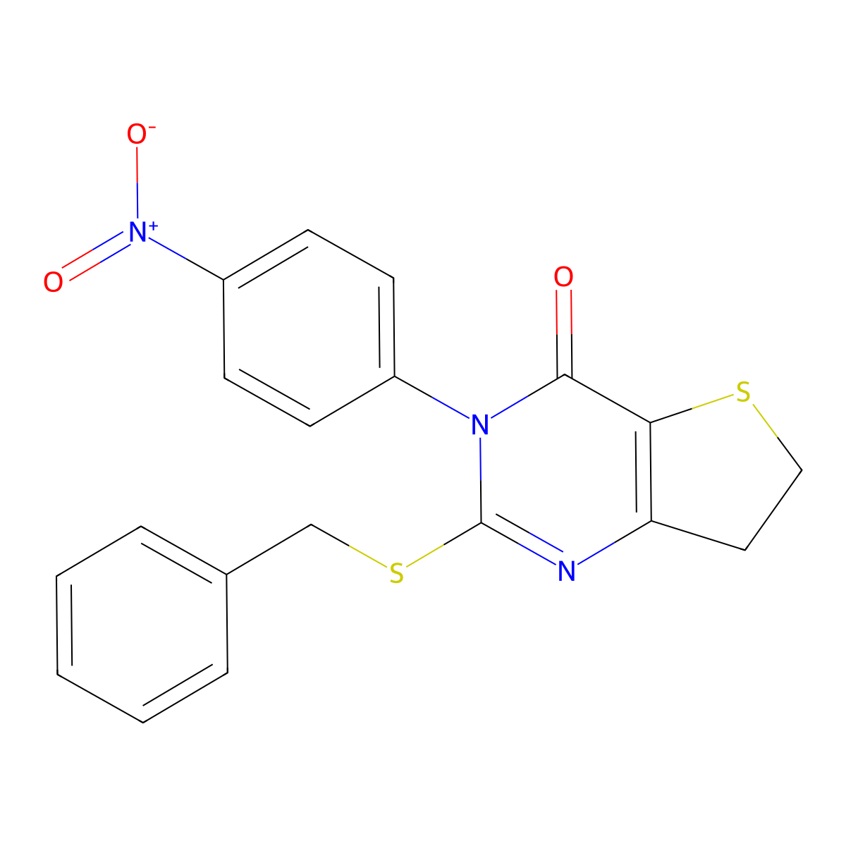 2-(benzylthio)-3-(4-nitrophenyl)-6,7-dihydrothieno[3,2-d]pyrimidin-4(3H)-one molecular structure, CAS 850916-00-6