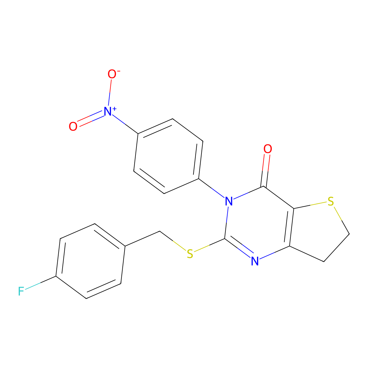 2-((4-fluorobenzyl)thio)-3-(4-nitrophenyl)-6,7-dihydrothieno[3,2-d]pyrimidin-4(3H)-one molecular structure, CAS 850916-01-7