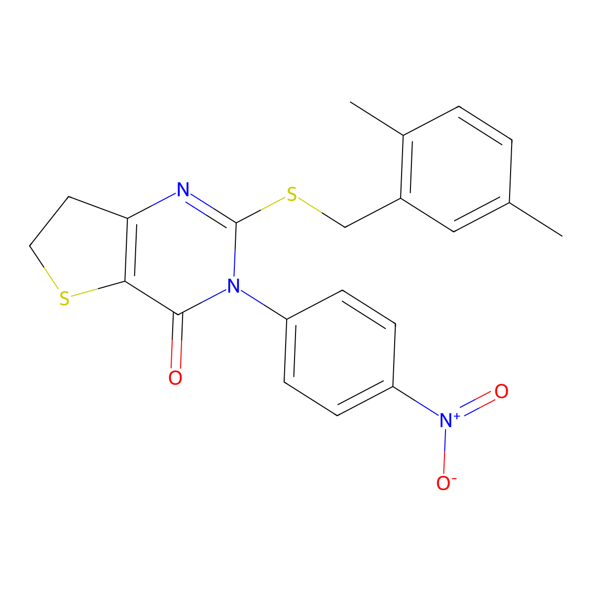2-[(2,5-Dimethylphenyl)methylsulfanyl]-3-(4-nitrophenyl)-6,7-dihydrothieno[3,2-d]pyrimidin-4-one molecular structure, CAS 850916-02-8