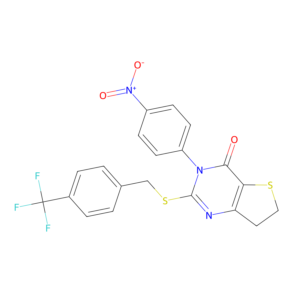 3-(4-nitrophenyl)-2-((4-(trifluoromethyl)benzyl)thio)-6,7-dihydrothieno[3,2-d]pyrimidin-4(3H)-one molecular structure, CAS 850916-03-9