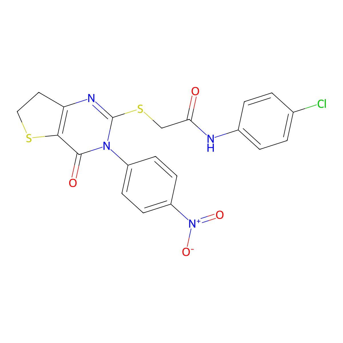 N-(4-chlorophenyl)-2-[[3-(4-nitrophenyl)-4-oxo-6,7-dihydrothieno[3,2-d]pyrimidin-2-yl]sulfanyl]acetamide molecular structure, CAS 850916-05-1