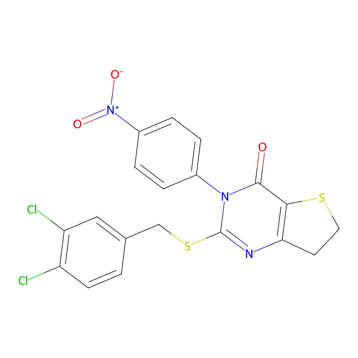 2-[(3,4-Dichlorophenyl)methylsulfanyl]-3-(4-nitrophenyl)-6,7-dihydrothieno[3,2-d]pyrimidin-4-one molecular structure, CAS 850916-09-5