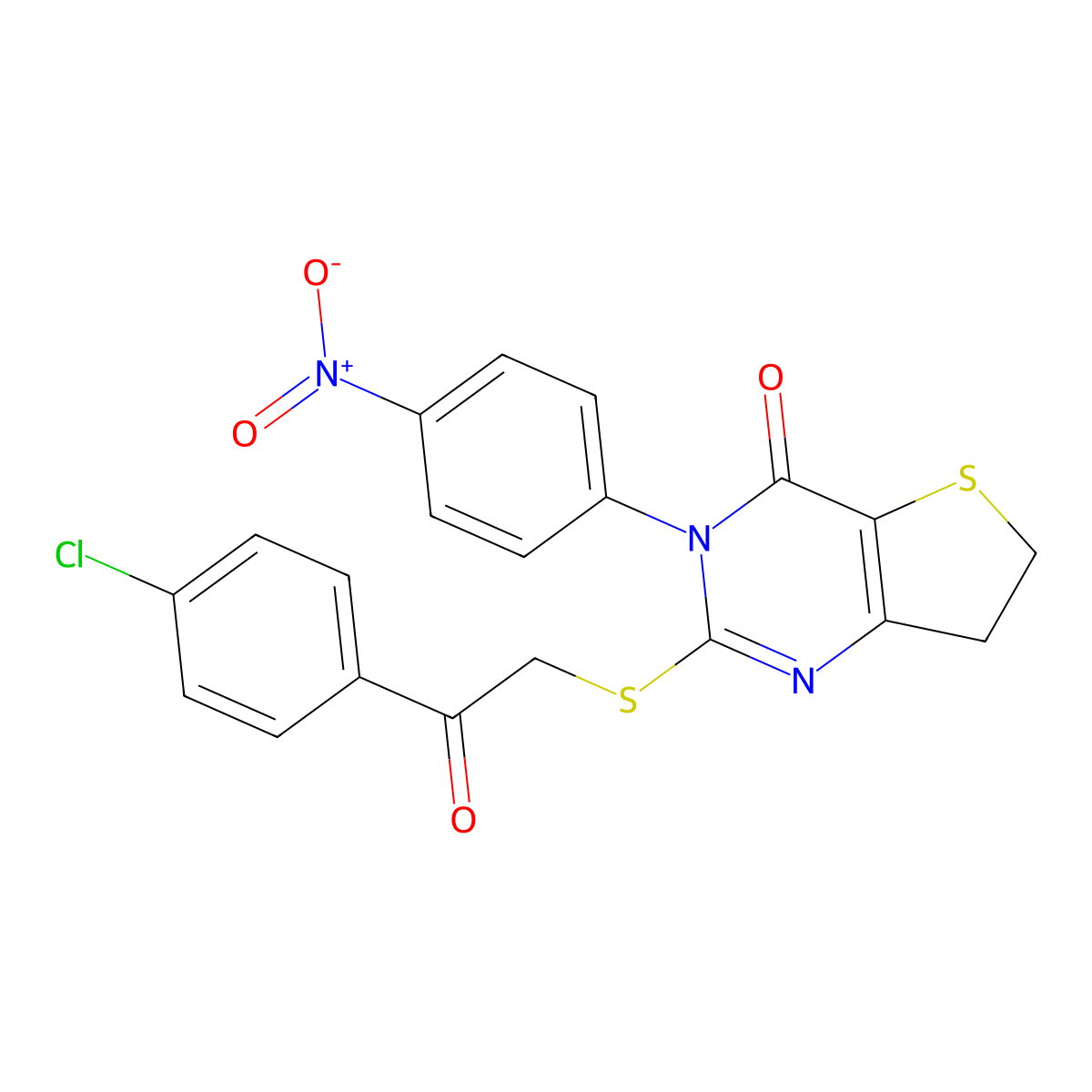 2-[2-(4-Chlorophenyl)-2-oxoethyl]sulfanyl-3-(4-nitrophenyl)-6,7-dihydrothieno[3,2-d]pyrimidin-4-one molecular structure, CAS 850916-10-8