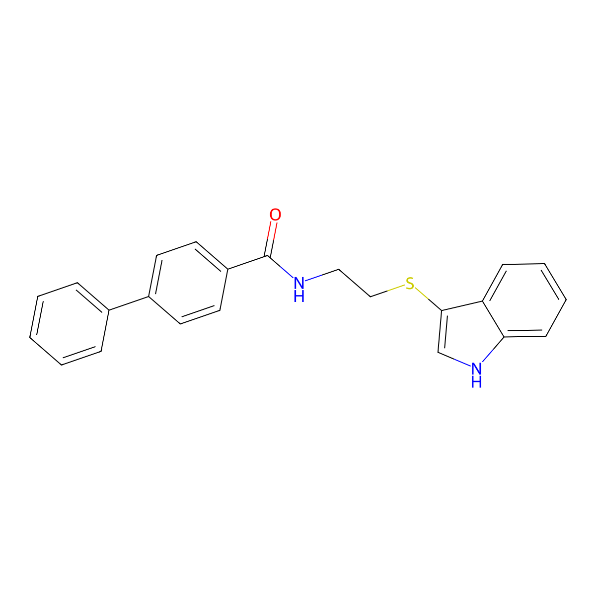N-(2-((1H-indol-3-yl)thio)ethyl)-[1,1'-biphenyl]-4-carboxamide molecular structure, CAS 850916-26-6