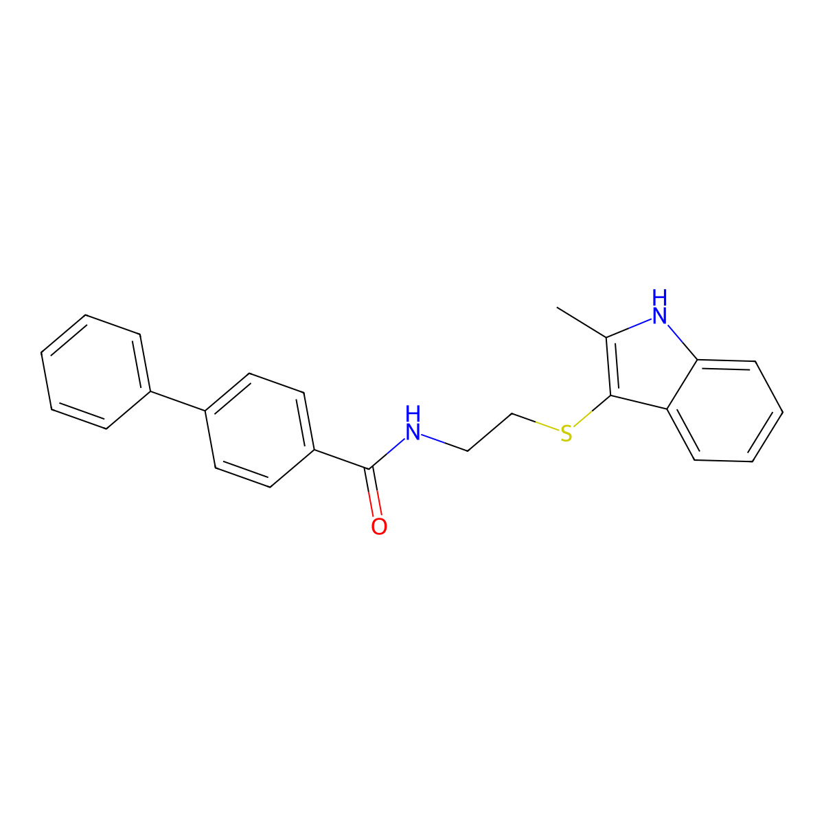 N-(2-((2-methyl-1H-indol-3-yl)thio)ethyl)-[1,1'-biphenyl]-4-carboxamide molecular structure, CAS 850916-35-7