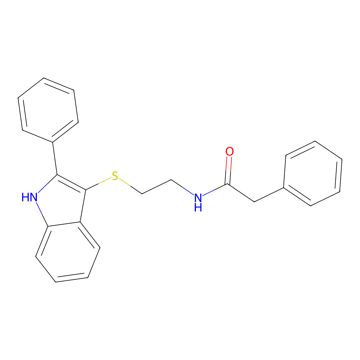 2-phenyl-N-(2-((2-phenyl-1H-indol-3-yl)thio)ethyl)acetamide molecular structure, CAS 850916-38-0
