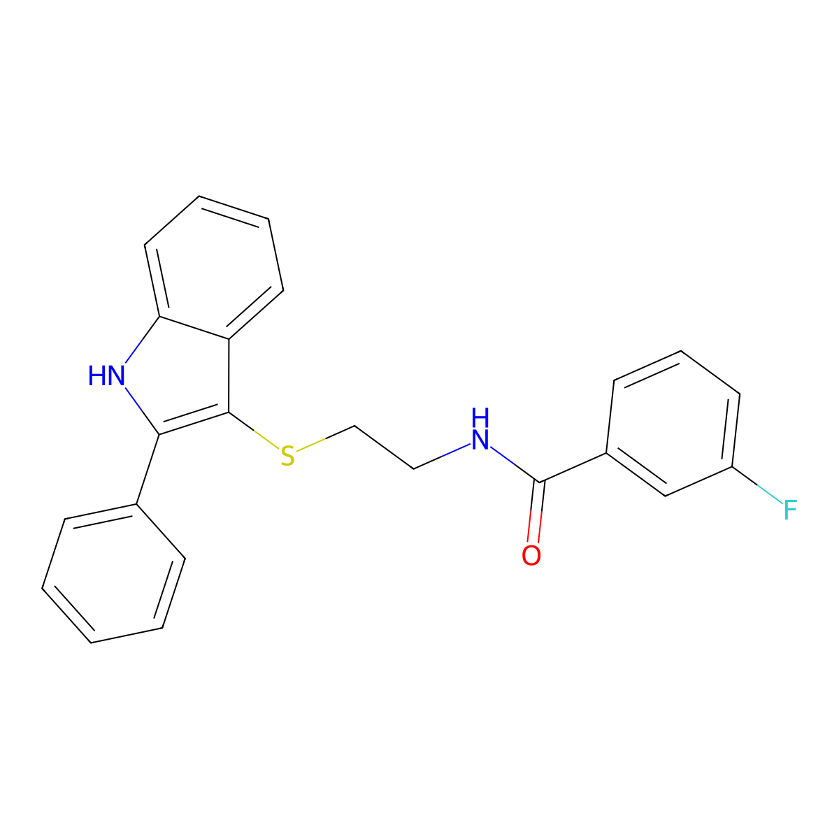 3-fluoro-N-(2-((2-phenyl-1H-indol-3-yl)thio)ethyl)benzamide molecular structure, CAS 850916-46-0