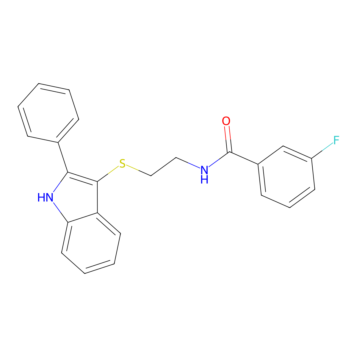 3-fluoro-N-(2-((2-phenyl-1H-indol-3-yl)thio)ethyl)benzamide molecular structure, CAS 850916-46-0