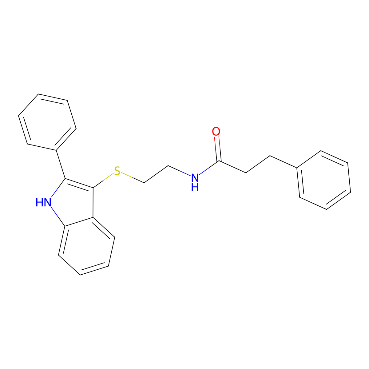 3-phenyl-N-(2-((2-phenyl-1H-indol-3-yl)thio)ethyl)propanamide molecular structure, CAS 850916-47-1