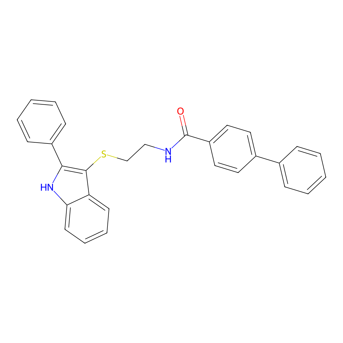 4-phenyl-N-[2-[(2-phenyl-1H-indol-3-yl)sulfanyl]ethyl]benzamide molecular structure, CAS 850916-55-1