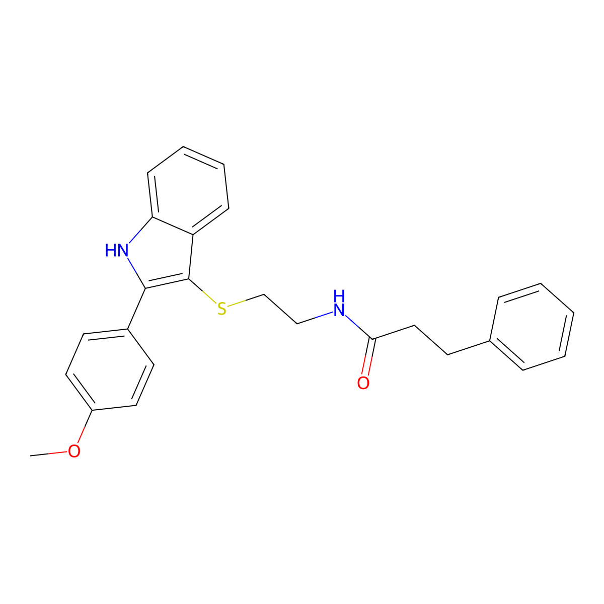 N-(2-((2-(4-methoxyphenyl)-1H-indol-3-yl)thio)ethyl)-3-phenylpropanamide molecular structure, CAS 850916-87-9