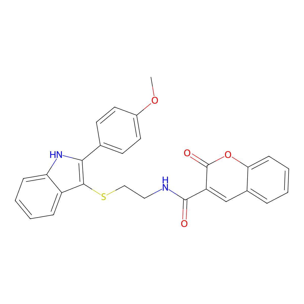 N-(2-((2-(4-methoxyphenyl)-1H-indol-3-yl)thio)ethyl)-2-oxo-2H-chromene-3-carboxamide molecular structure, CAS 850916-89-1