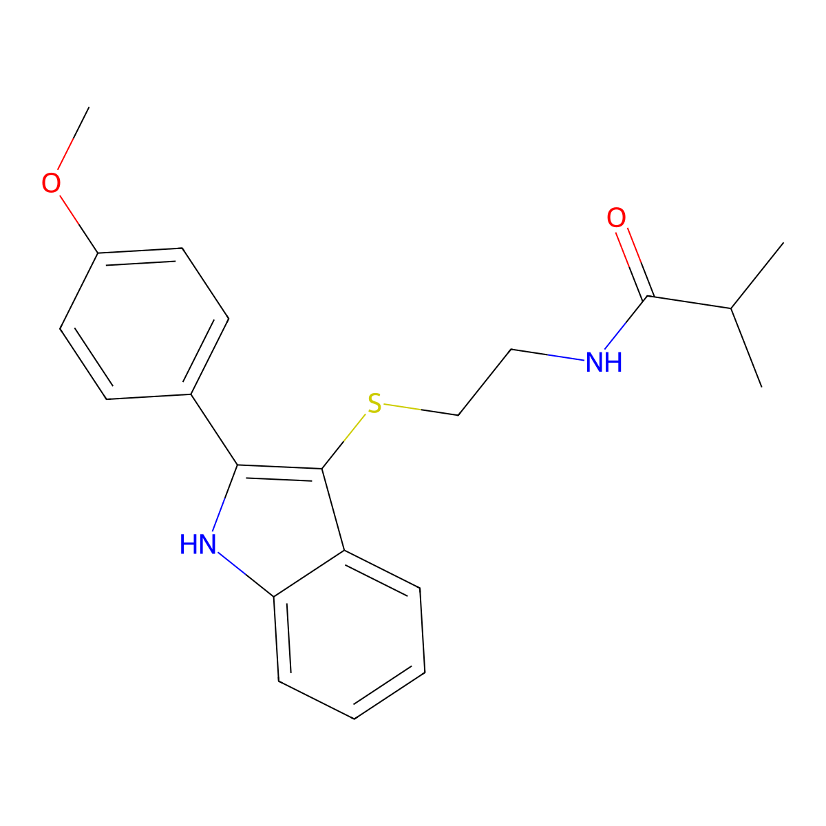N-(2-((2-(4-methoxyphenyl)-1H-indol-3-yl)thio)ethyl)isobutyramide molecular structure, CAS 850916-92-6