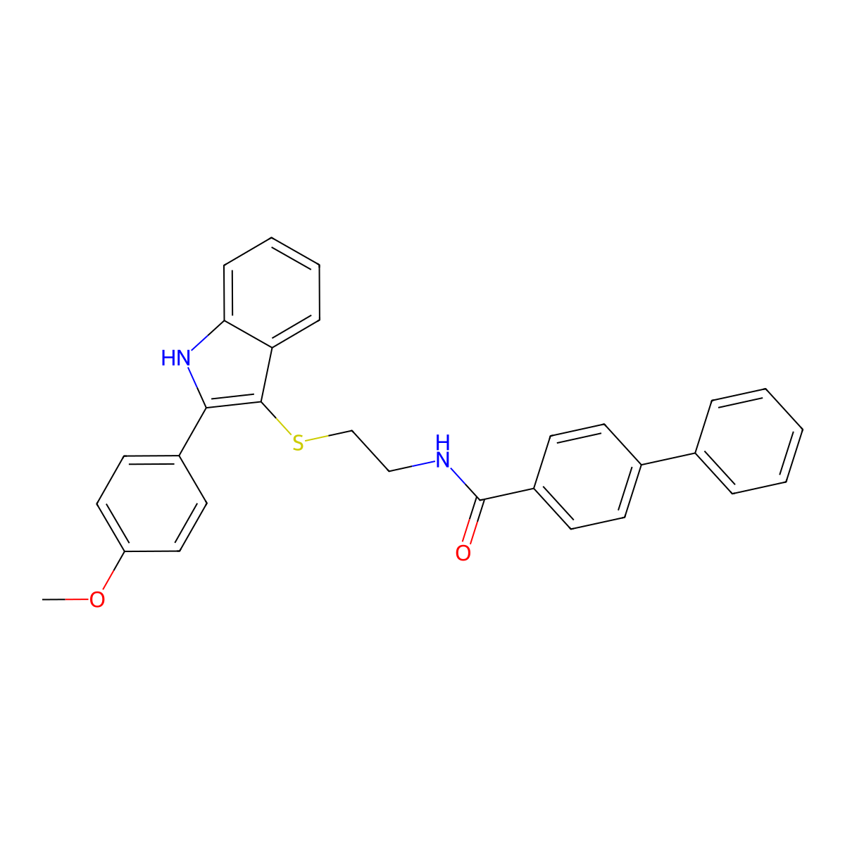 N-(2-((2-(4-methoxyphenyl)-1H-indol-3-yl)thio)ethyl)-[1,1'-biphenyl]-4-carboxamide molecular structure, CAS 850916-94-8