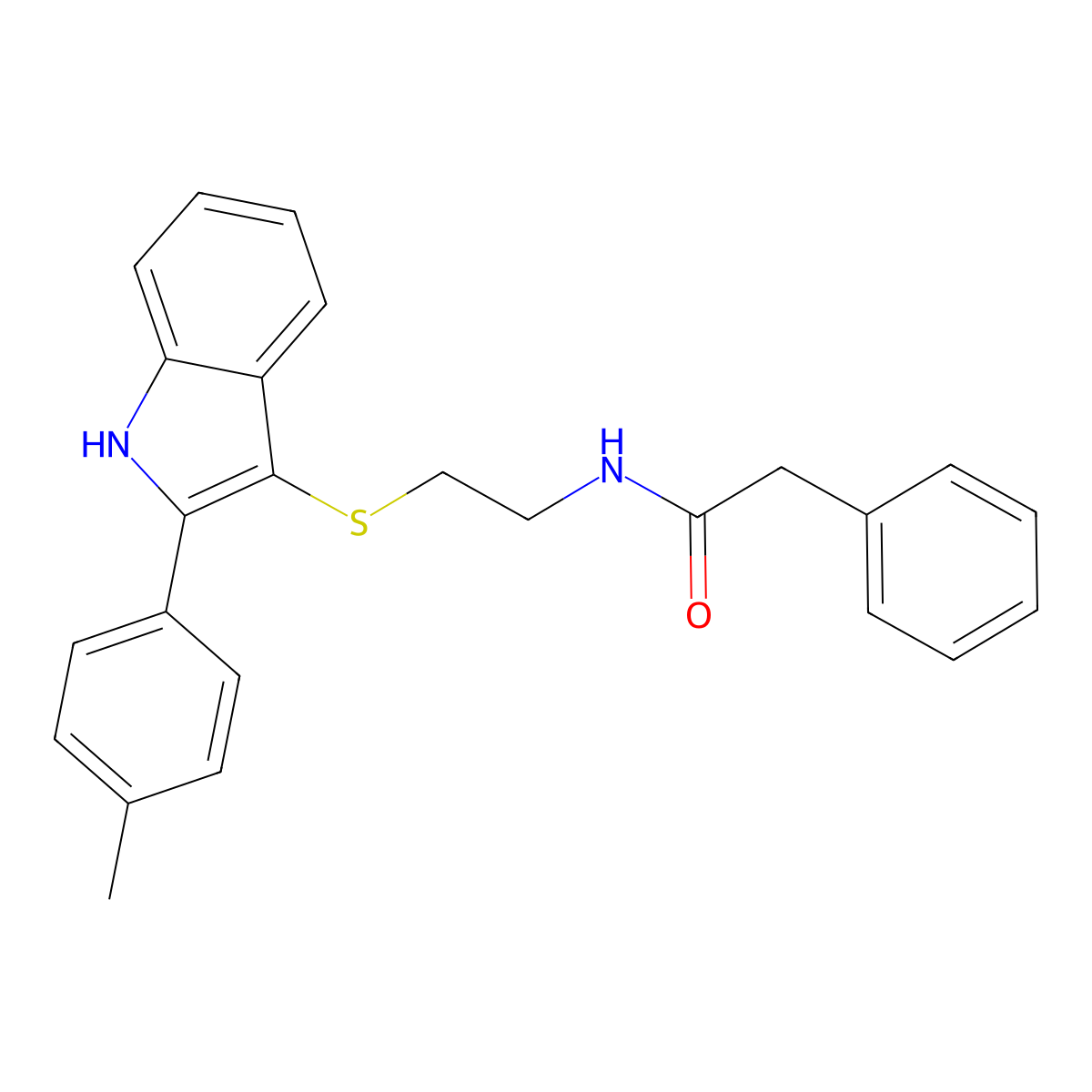 2-phenyl-N-(2-((2-(p-tolyl)-1H-indol-3-yl)thio)ethyl)acetamide molecular structure, CAS 850917-07-6