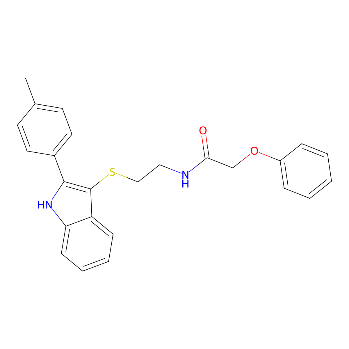 2-phenoxy-N-(2-((2-(p-tolyl)-1H-indol-3-yl)thio)ethyl)acetamide molecular structure, CAS 850917-08-7