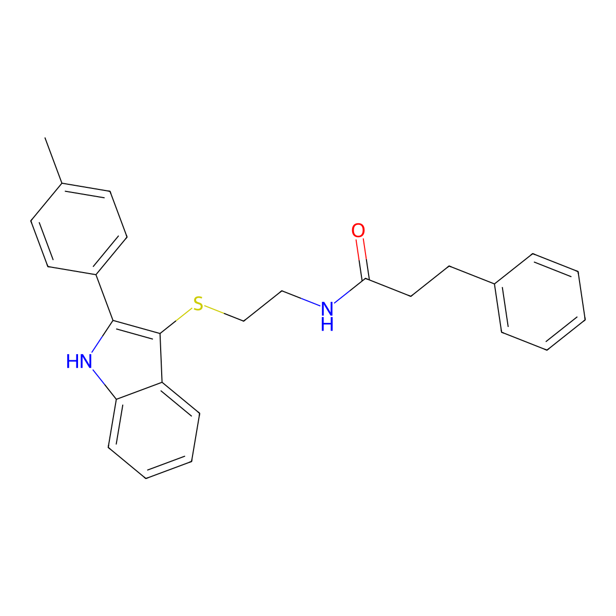 N-(2-{[2-(4-methylphenyl)-1H-indol-3-yl]sulfanyl}ethyl)-3-phenylpropanamide molecular structure, CAS 850917-12-3