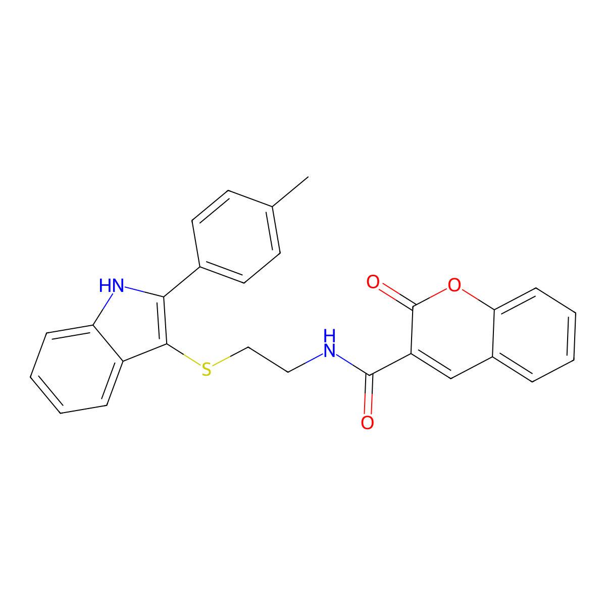 N-[2-[[2-(4-methylphenyl)-1H-indol-3-yl]thio]ethyl]-2-oxo-1-benzopyran-3-carboxamide molecular structure, CAS 850917-14-5