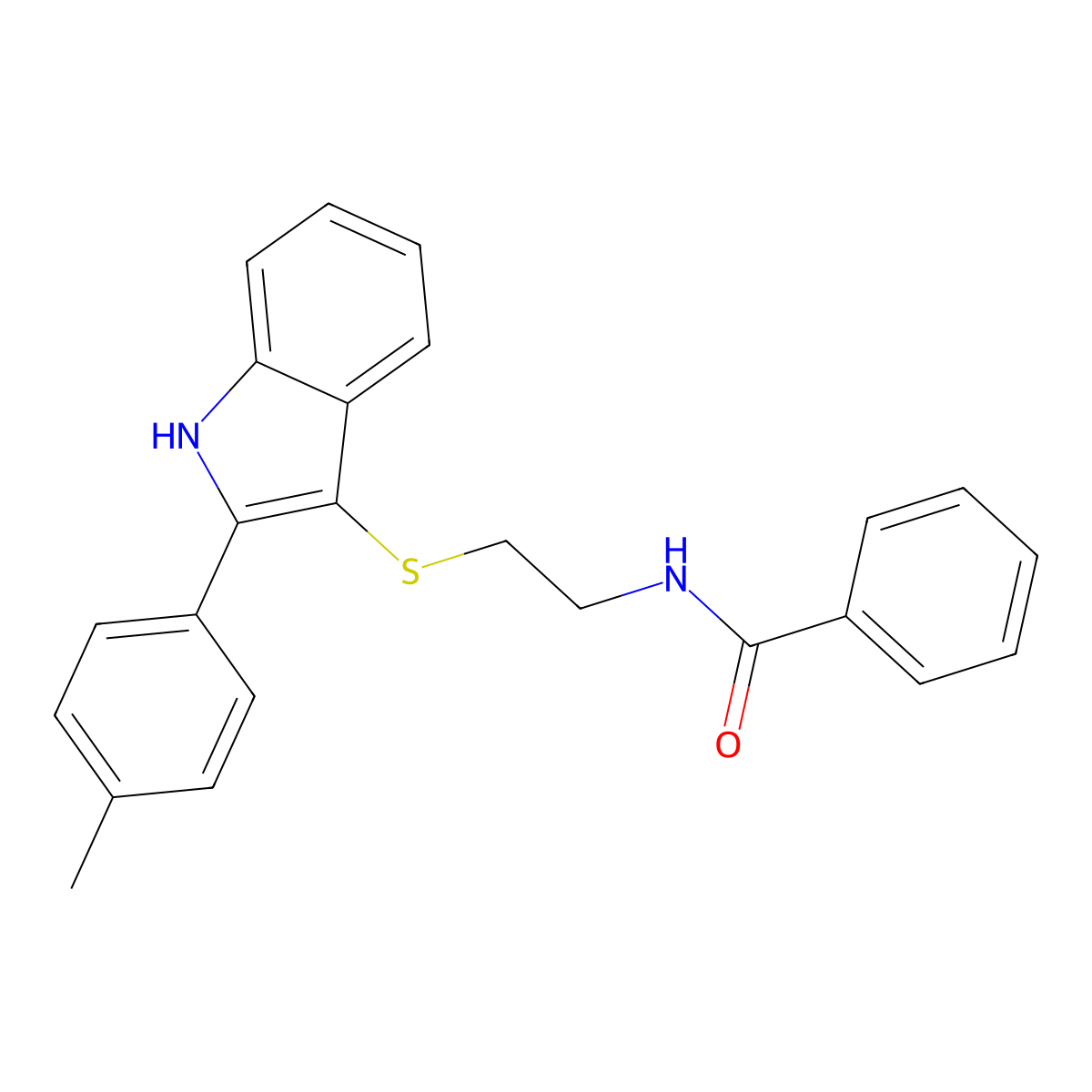 N-(2-((2-(p-tolyl)-1H-indol-3-yl)thio)ethyl)benzamide molecular structure, CAS 850917-16-7