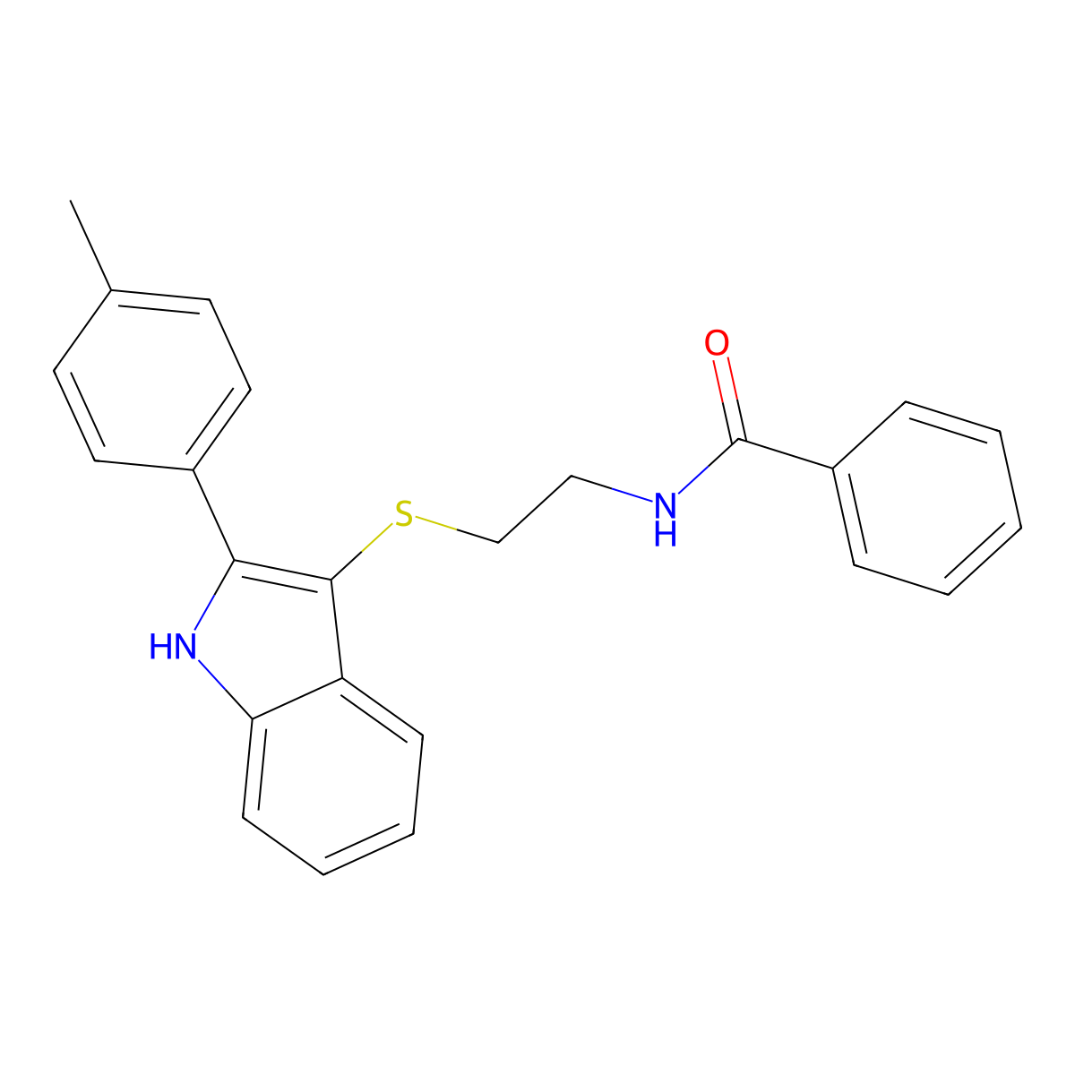N-(2-((2-(p-tolyl)-1H-indol-3-yl)thio)ethyl)benzamide molecular structure, CAS 850917-16-7