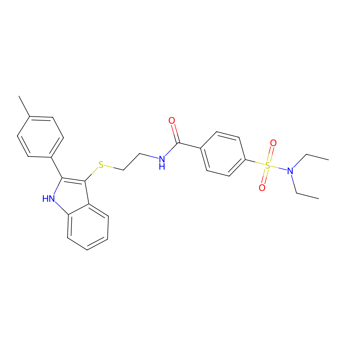 4-(N,N-diethylsulfamoyl)-N-(2-((2-(p-tolyl)-1H-indol-3-yl)thio)ethyl)benzamide molecular structure, CAS 850917-24-7