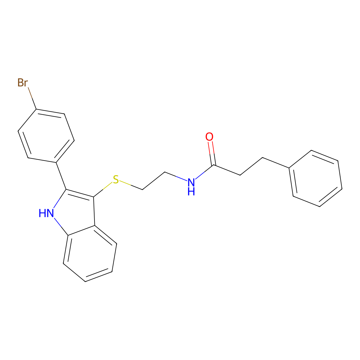 N-(2-((2-(4-bromophenyl)-1H-indol-3-yl)thio)ethyl)-3-phenylpropanamide molecular structure, CAS 850917-31-6