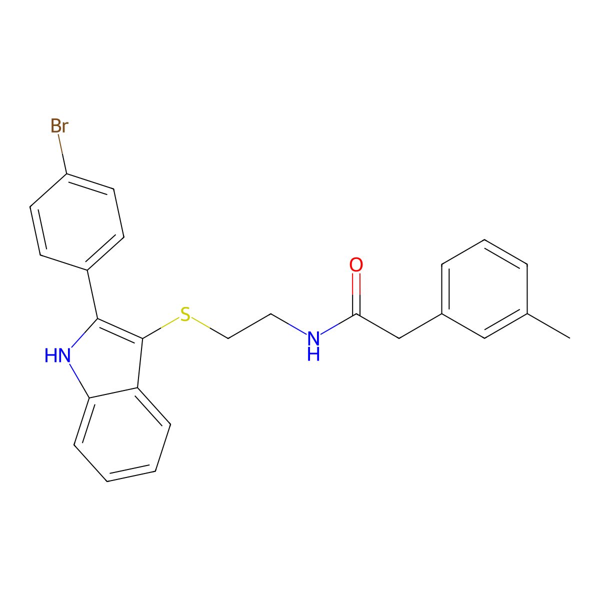 N-(2-{[2-(4-bromophenyl)-1H-indol-3-yl]sulfanyl}ethyl)-2-(3-methylphenyl)acetamide molecular structure, CAS 850917-35-0