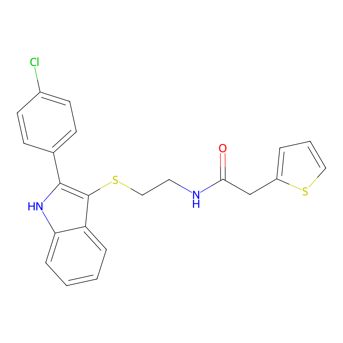 N-(2-((2-(4-chlorophenyl)-1H-indol-3-yl)thio)ethyl)-2-(thiophen-2-yl)acetamide molecular structure, CAS 850917-44-1