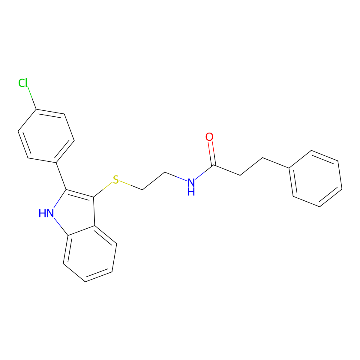 N-(2-((2-(4-chlorophenyl)-1H-indol-3-yl)thio)ethyl)-3-phenylpropanamide molecular structure, CAS 850917-47-4
