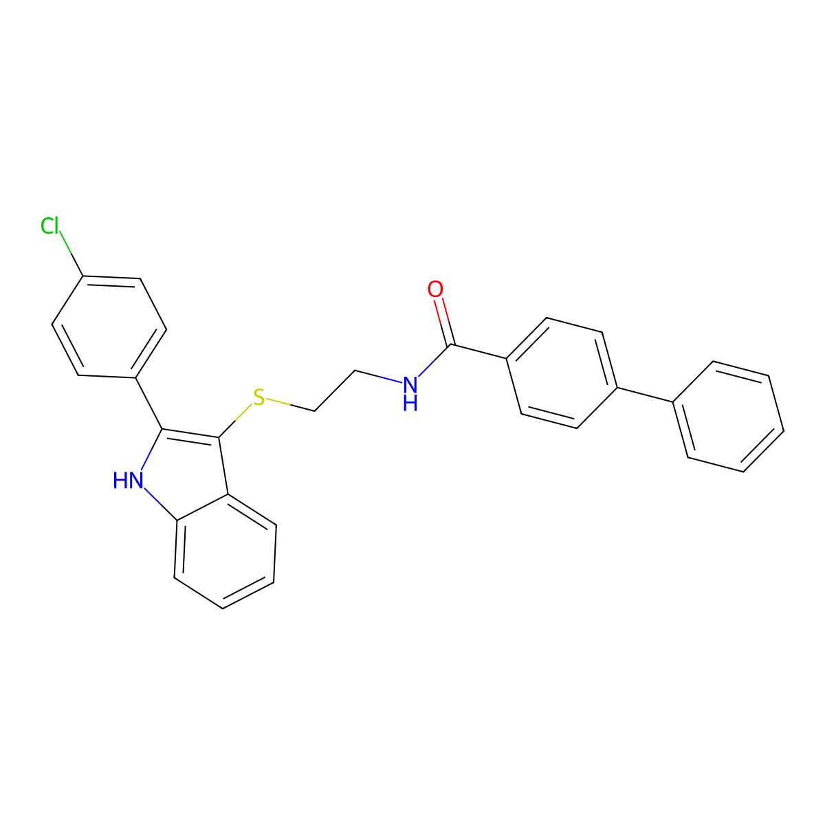 N-(2-((2-(4-chlorophenyl)-1H-indol-3-yl)thio)ethyl)-[1,1'-biphenyl]-4-carboxamide molecular structure, CAS 850917-54-3