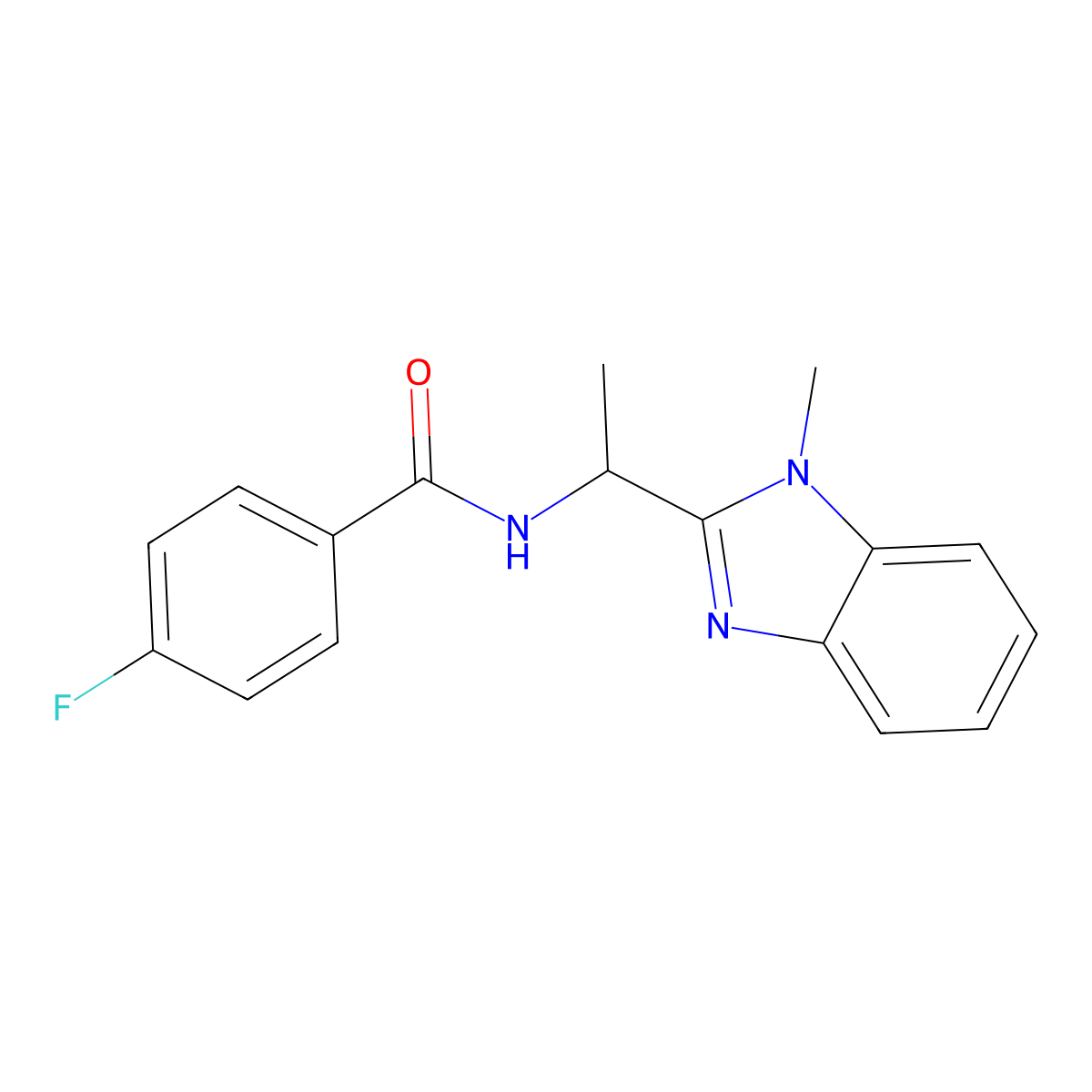 4-fluoro-N-(1-(1-methyl-1H-benzo[d]imidazol-2-yl)ethyl)benzamide molecular structure, CAS 850921-11-8