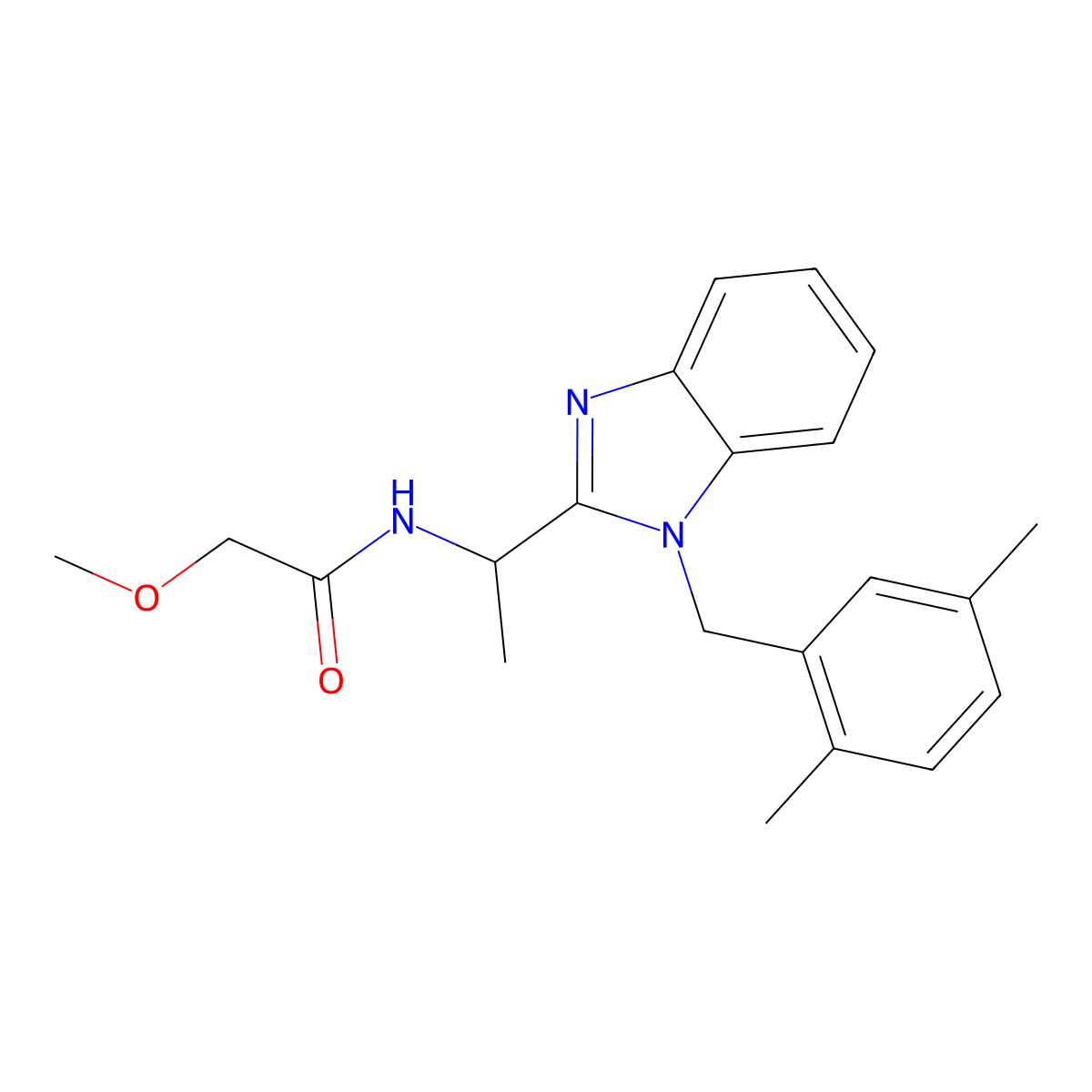 N-[1-[1-[(2,5-dimethylphenyl)methyl]benzimidazol-2-yl]ethyl]-2-methoxyacetamide molecular structure, CAS 850921-63-0