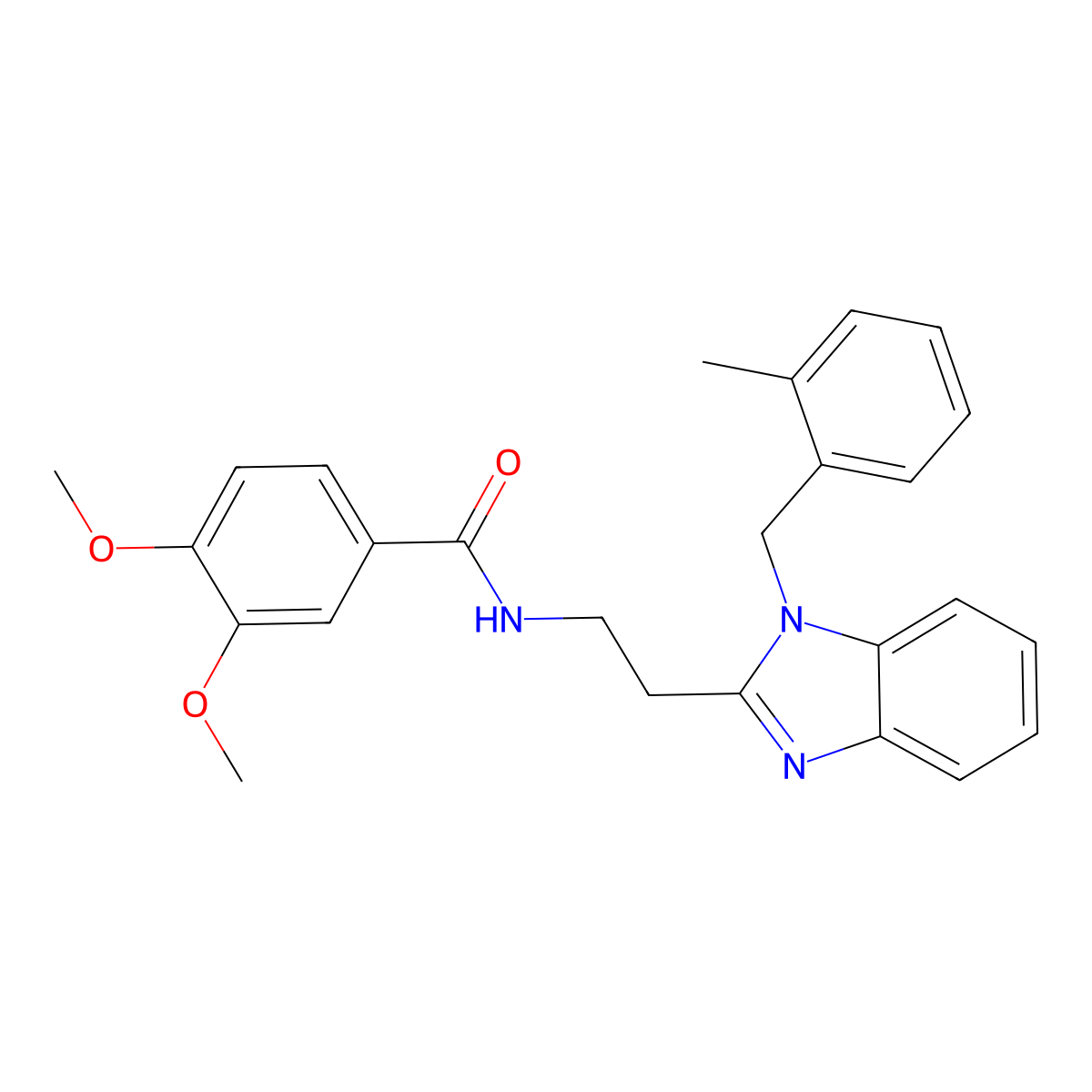 3,4-dimethoxy-N-[2-[1-[(2-methylphenyl)methyl]benzimidazol-2-yl]ethyl]benzamide molecular structure, CAS 850922-45-1
