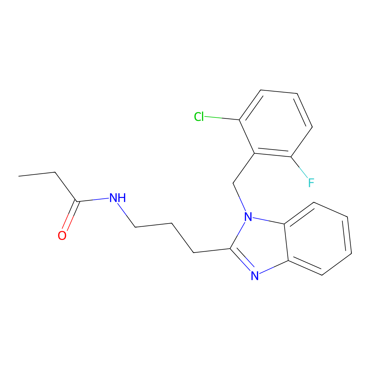 N-[3-[1-[(2-chloro-6-fluorophenyl)methyl]benzimidazol-2-yl]propyl]propanamide molecular structure, CAS 850923-83-0