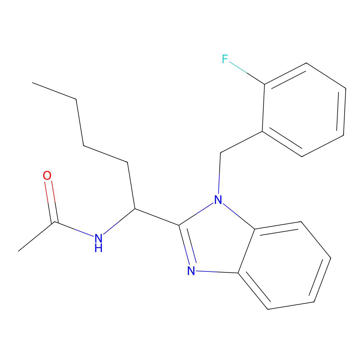 N-(1-{1-[(2-fluorophenyl)methyl]-1H-1,3-benzodiazol-2-yl}pentyl)acetamide molecular structure, CAS 850925-69-8