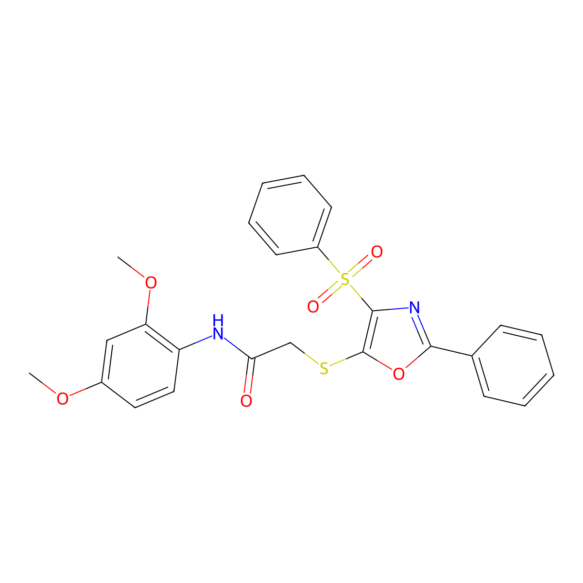 2-{[4-(Benzenesulfonyl)-2-phenyl-1,3-oxazol-5-YL]sulfanyl}-N-(2,4-dimethoxyphenyl)acetamide molecular structure, CAS 850925-89-2