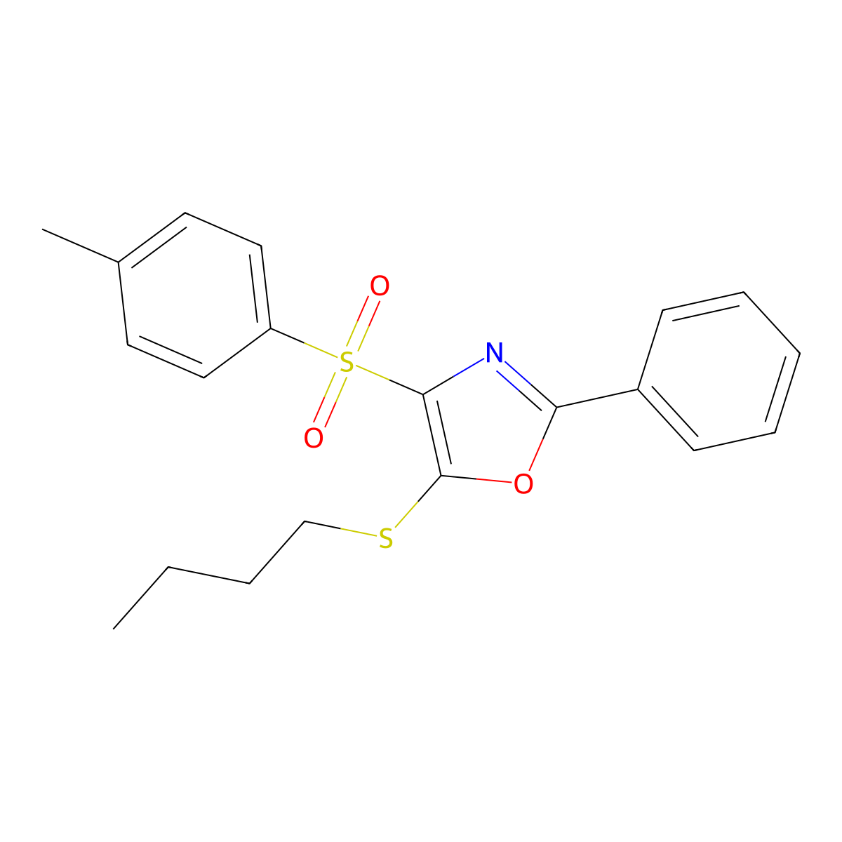 5-(Butylthio)-2-phenyl-4-tosyloxazole molecular structure, CAS 850925-94-9