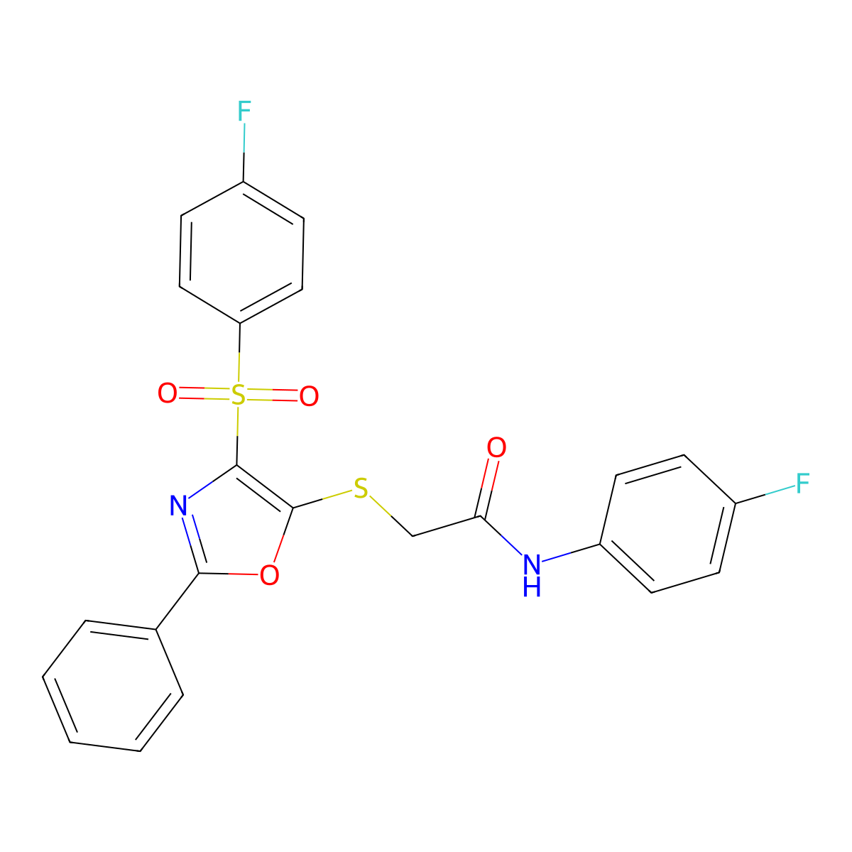 N-(4-fluorophenyl)-2-((4-((4-fluorophenyl)sulfonyl)-2-phenyloxazol-5-yl)thio)acetamide molecular structure, CAS 850925-98-3