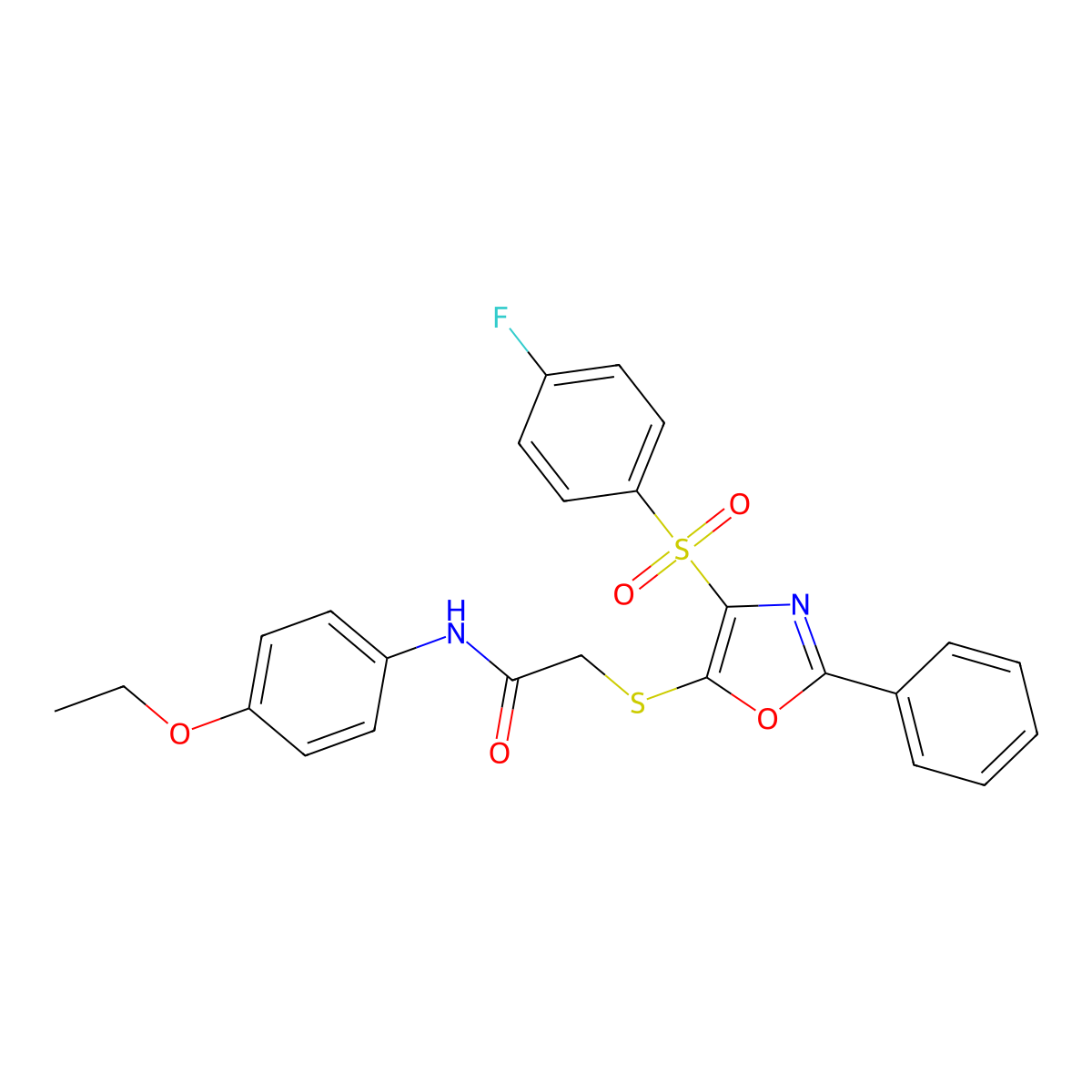 N-(4-ethoxyphenyl)-2-((4-((4-fluorophenyl)sulfonyl)-2-phenyloxazol-5-yl)thio)acetamide molecular structure, CAS 850925-99-4