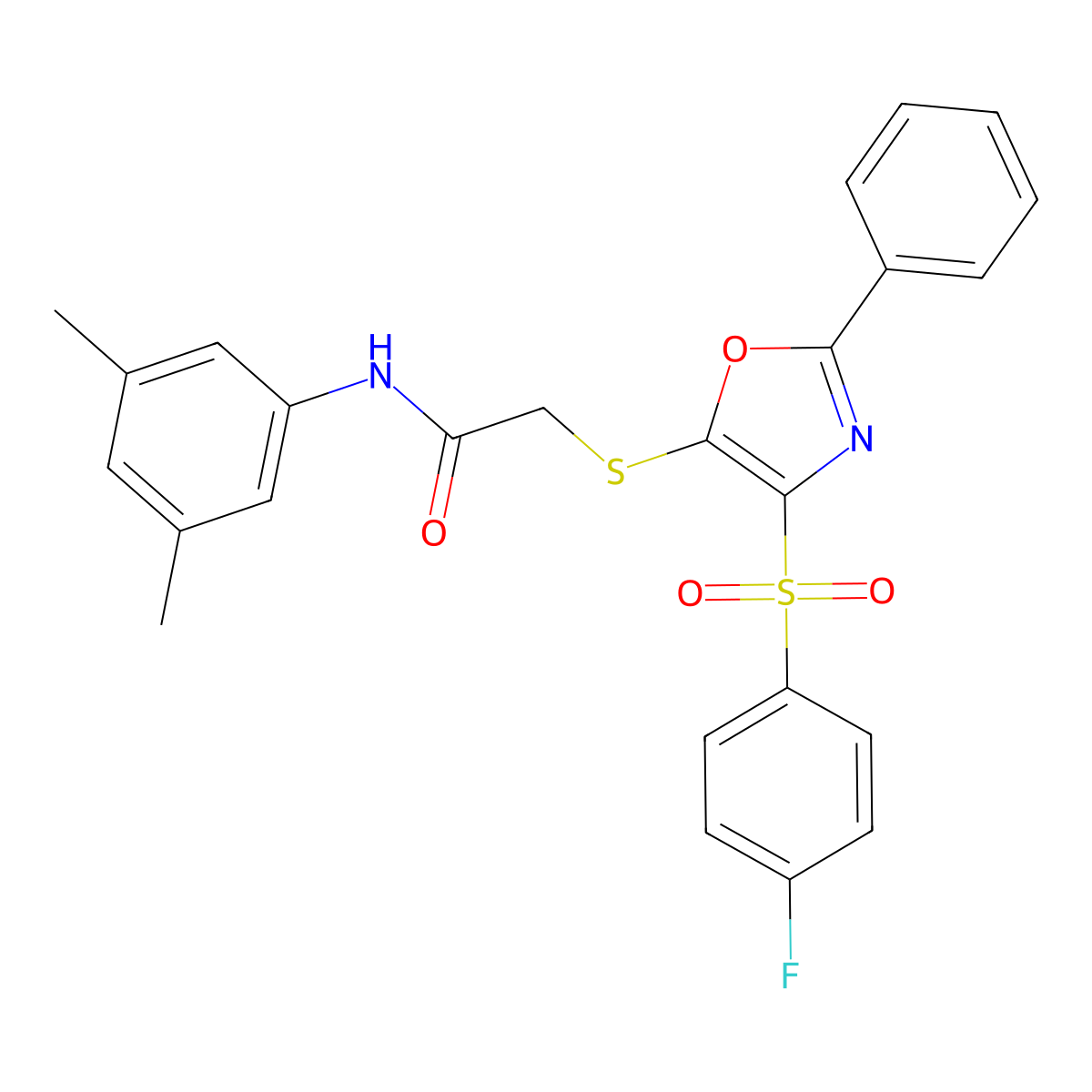 N-(3,5-dimethylphenyl)-2-((4-((4-fluorophenyl)sulfonyl)-2-phenyloxazol-5-yl)thio)acetamide molecular structure, CAS 850926-00-0