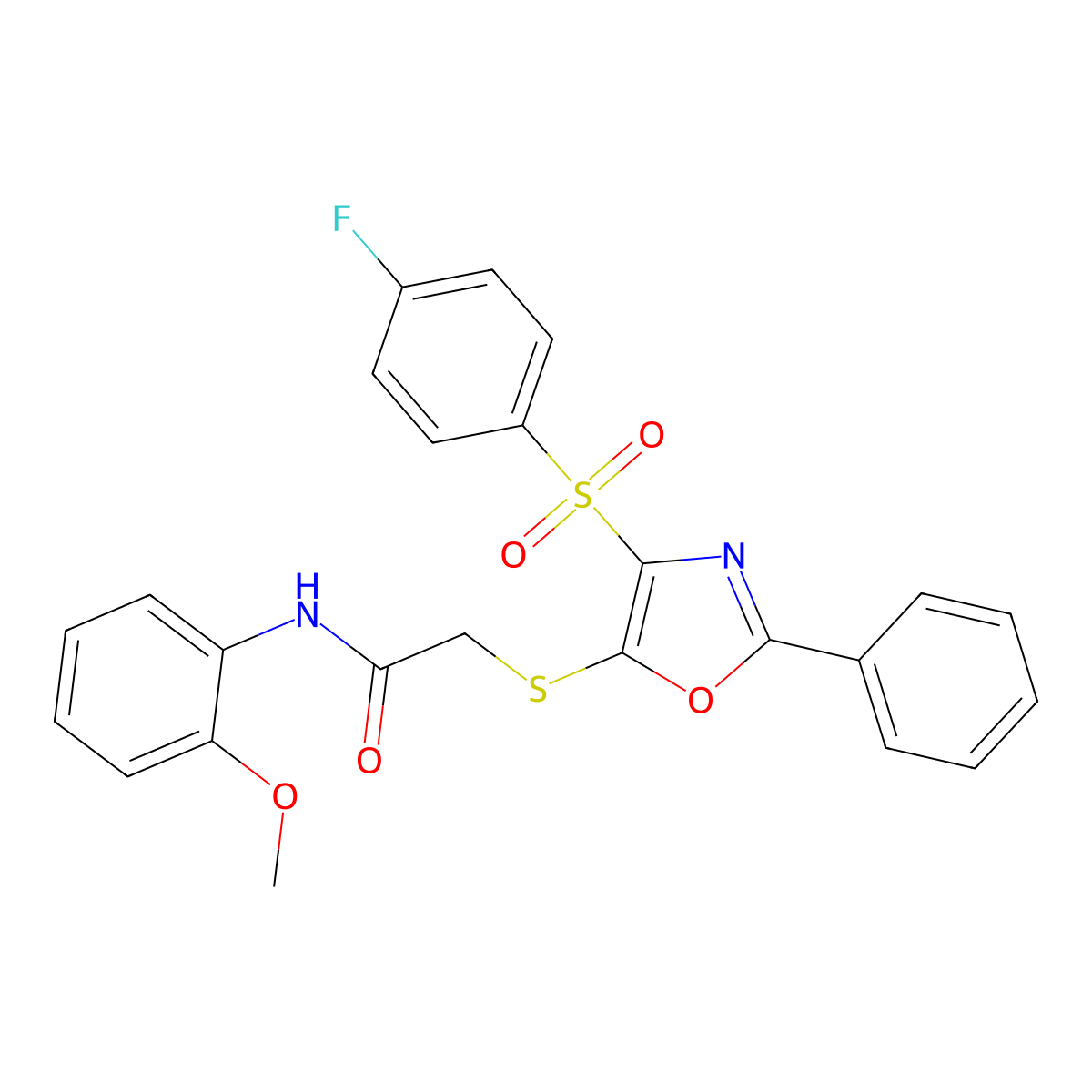 2-((4-((4-fluorophenyl)sulfonyl)-2-phenyloxazol-5-yl)thio)-N-(2-methoxyphenyl)acetamide molecular structure, CAS 850926-05-5