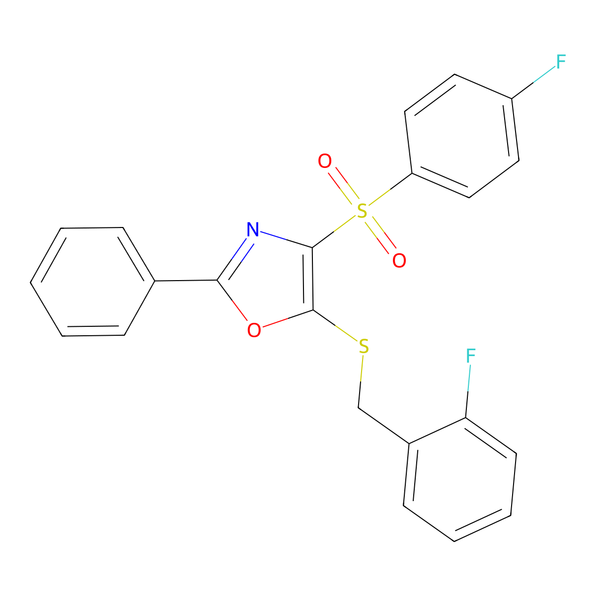 5-((2-Fluorobenzyl)thio)-4-((4-fluorophenyl)sulfonyl)-2-phenyloxazole molecular structure, CAS 850926-10-2