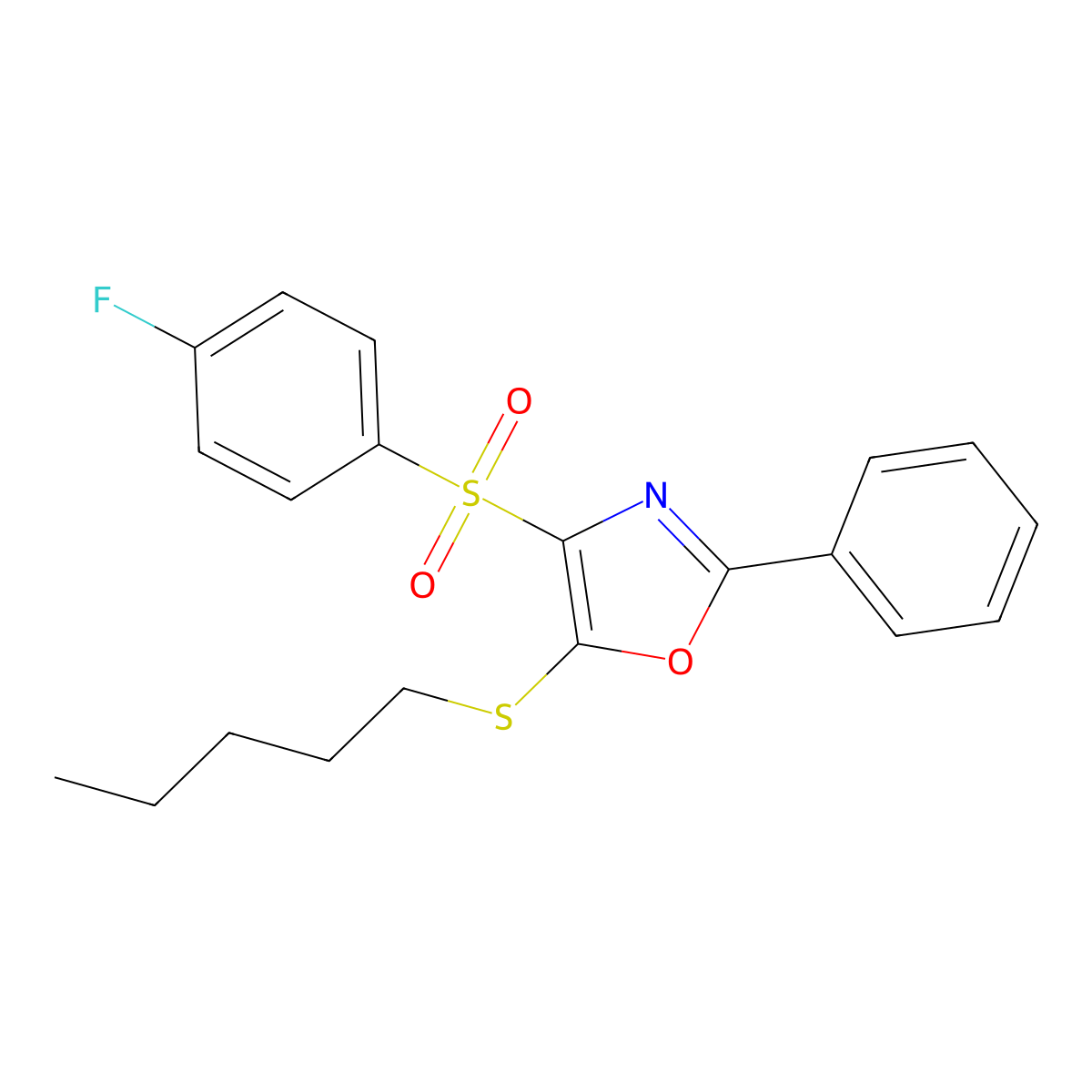 4-((4-Fluorophenyl)sulfonyl)-5-(pentylthio)-2-phenyloxazole molecular structure, CAS 850926-14-6