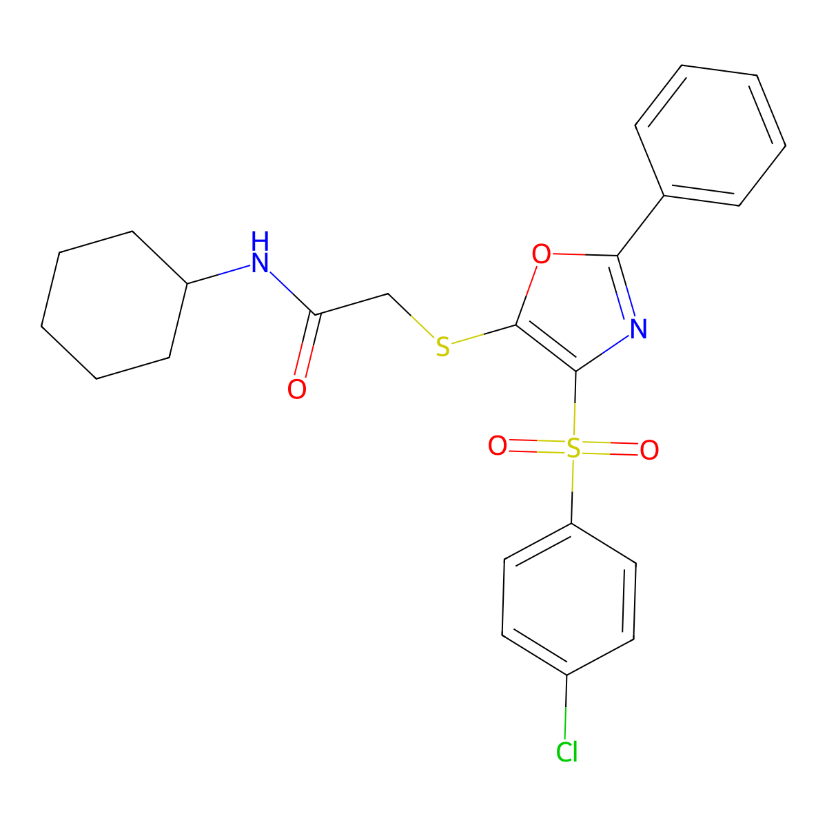 2-((4-((4-chlorophenyl)sulfonyl)-2-phenyloxazol-5-yl)thio)-N-cyclohexylacetamide molecular structure, CAS 850926-19-1