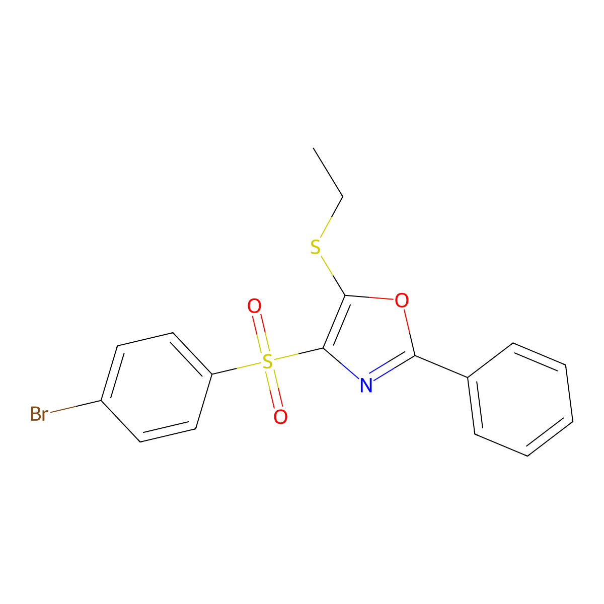 4-((4-Bromophenyl)sulfonyl)-5-(ethylthio)-2-phenyloxazole molecular structure, CAS 850926-30-6
