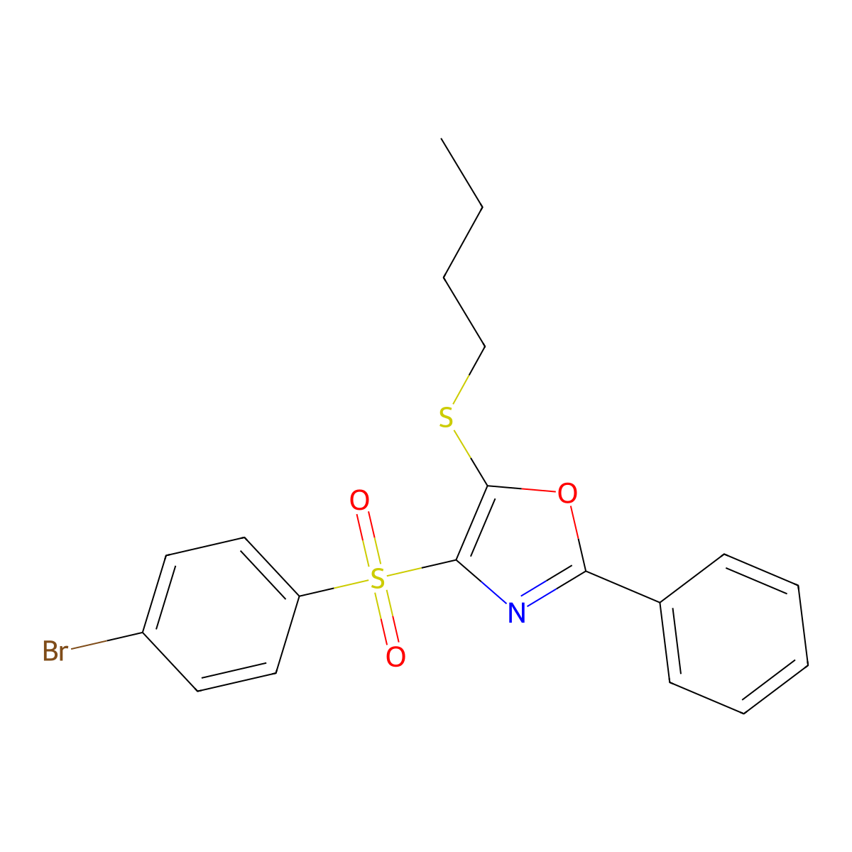 4-((4-Bromophenyl)sulfonyl)-5-(butylthio)-2-phenyloxazole molecular structure, CAS 850926-33-9